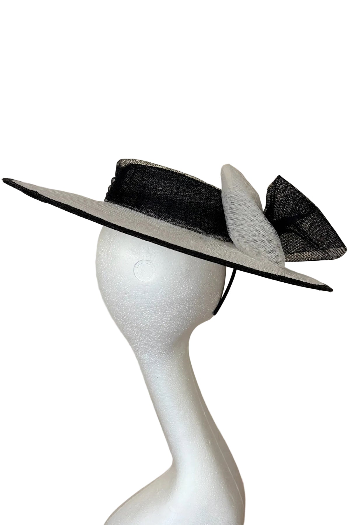 Black and white boater hat