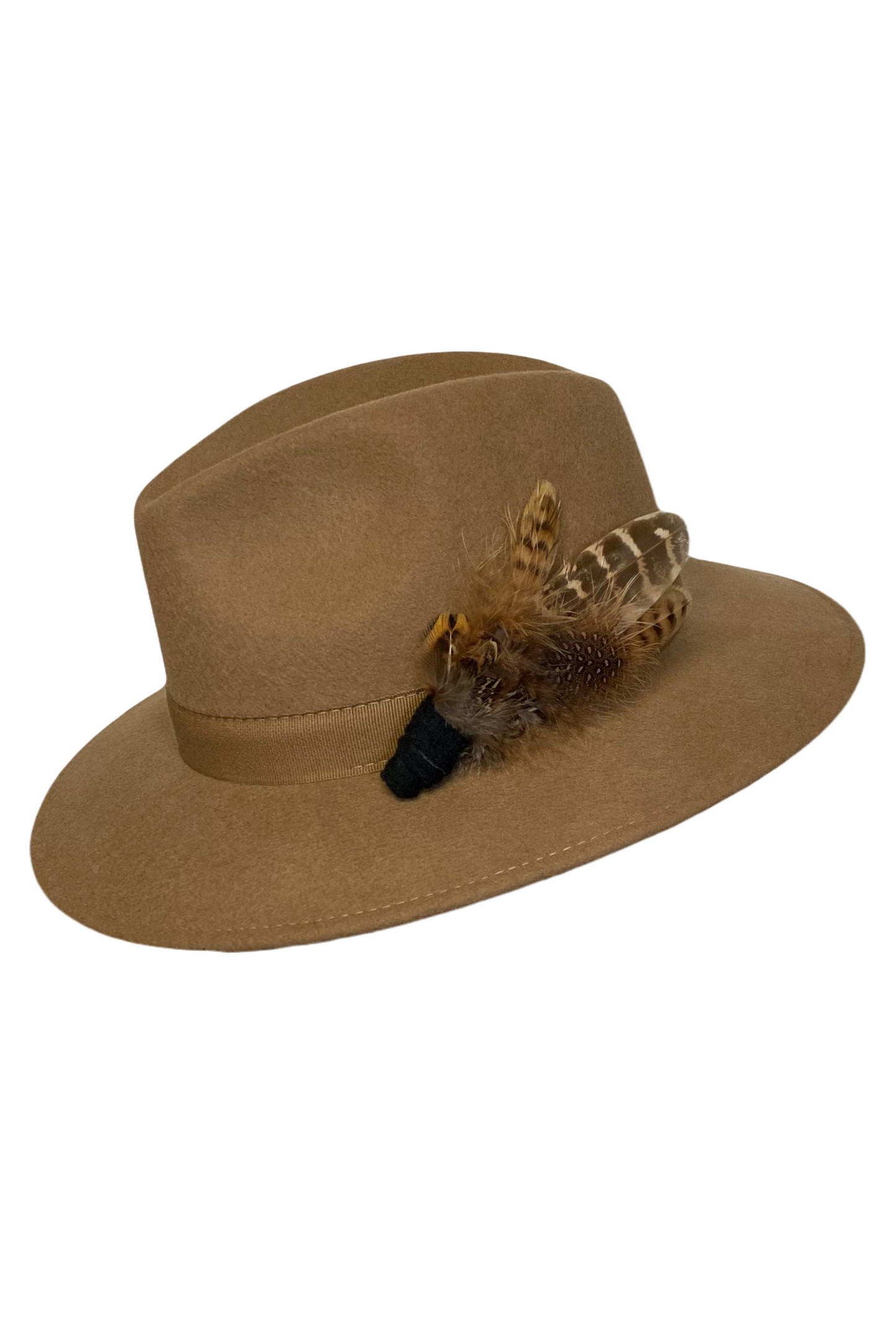 Chloe - Camel Fedora with Brown Hat Pin