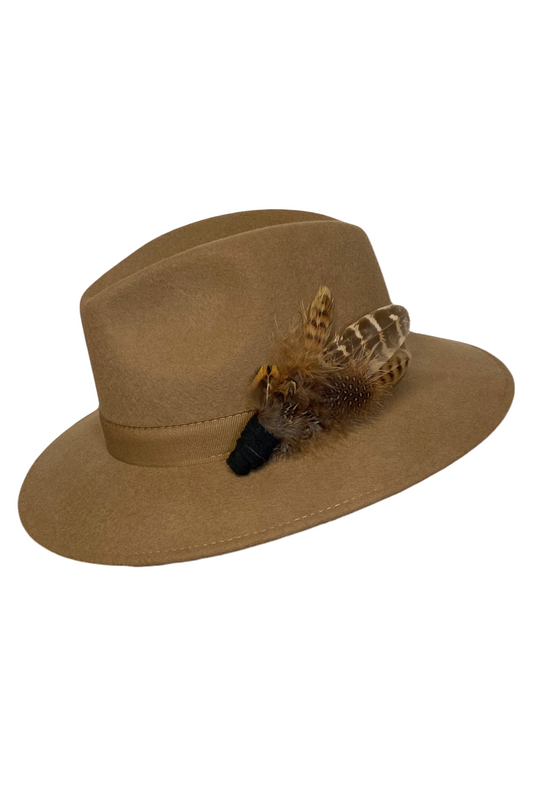 Chloe - Camel Fedora with Brown Hat Pin