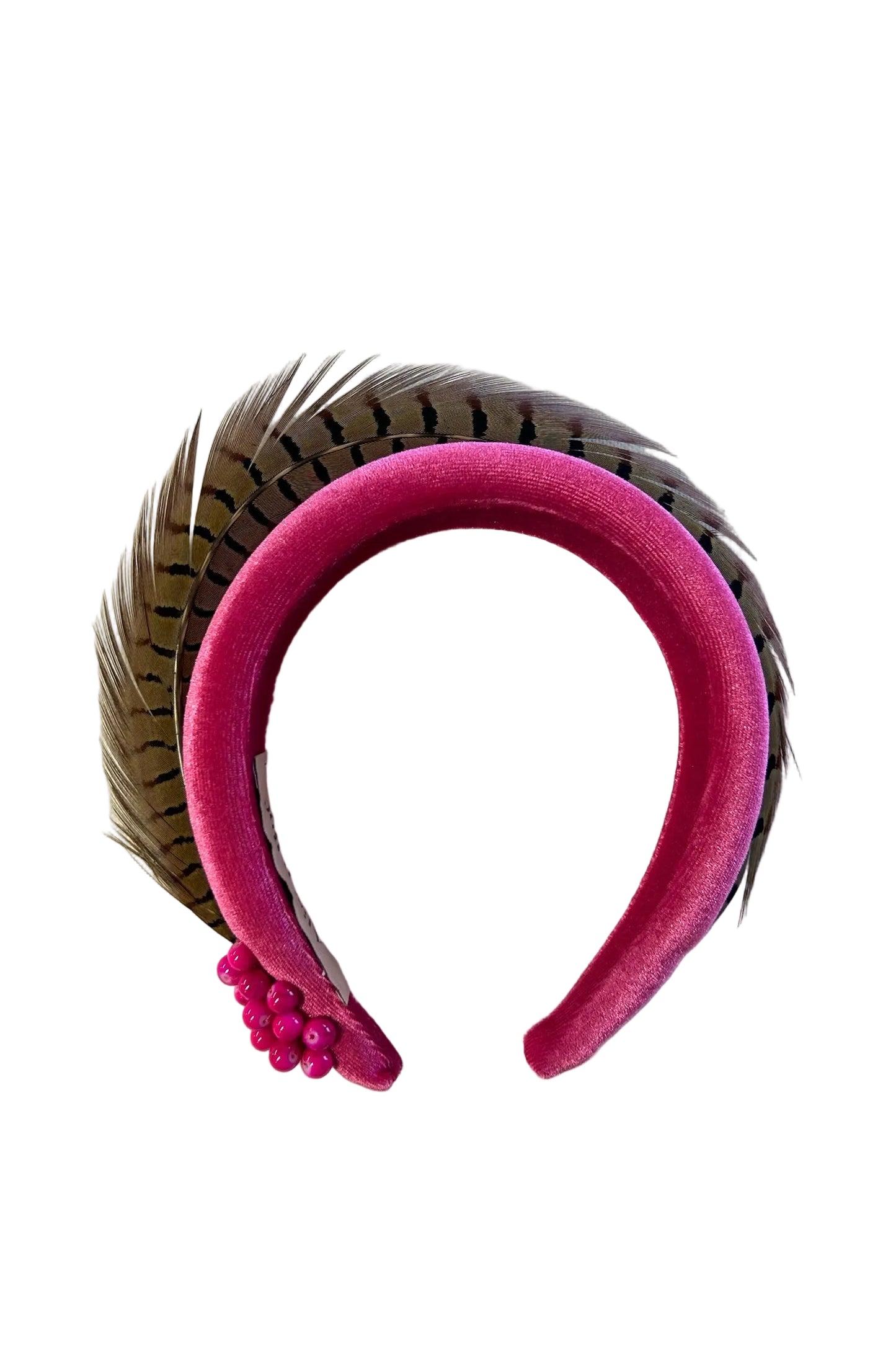 Pink headband with decorative elements on a white background