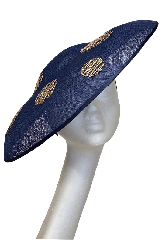 Sophia - Navy Blue & Gold Large Brimmed Hat