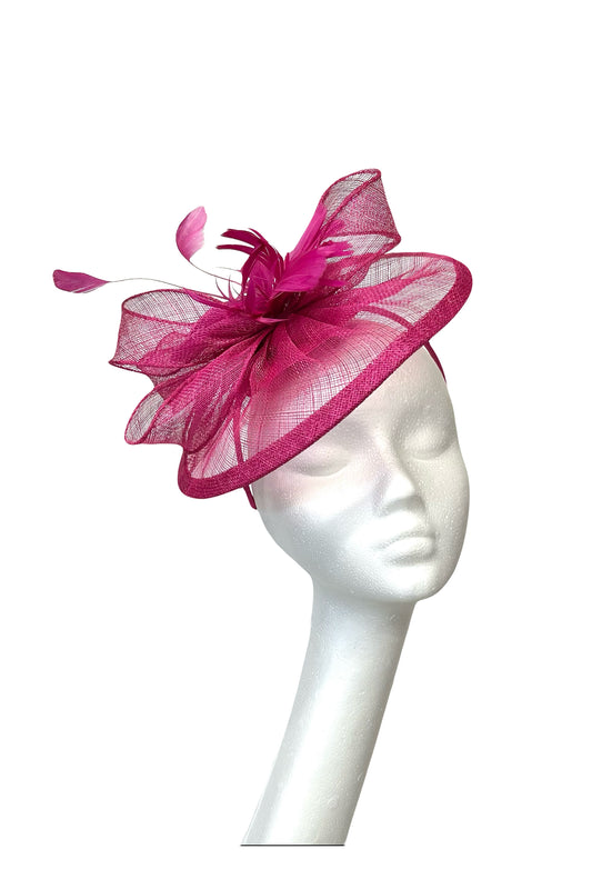 Cerise Pink Sinamay Headpiece for Hire (PK45)