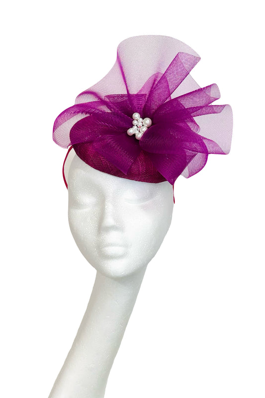 Magenta Pearled Crinoline Headpiece for Hire (PK47)