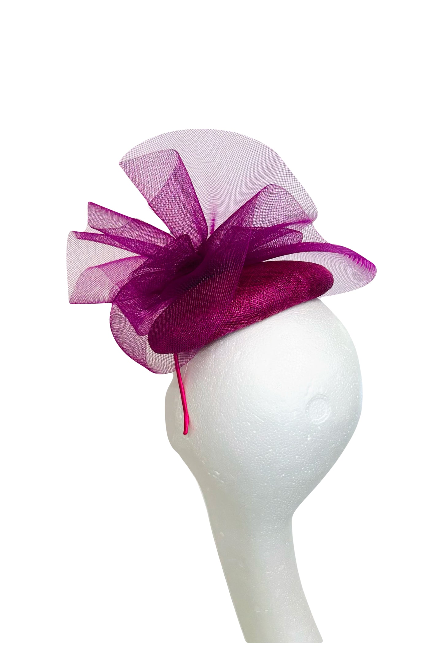 Magenta Pearled Crinoline Headpiece for Hire (PK47)