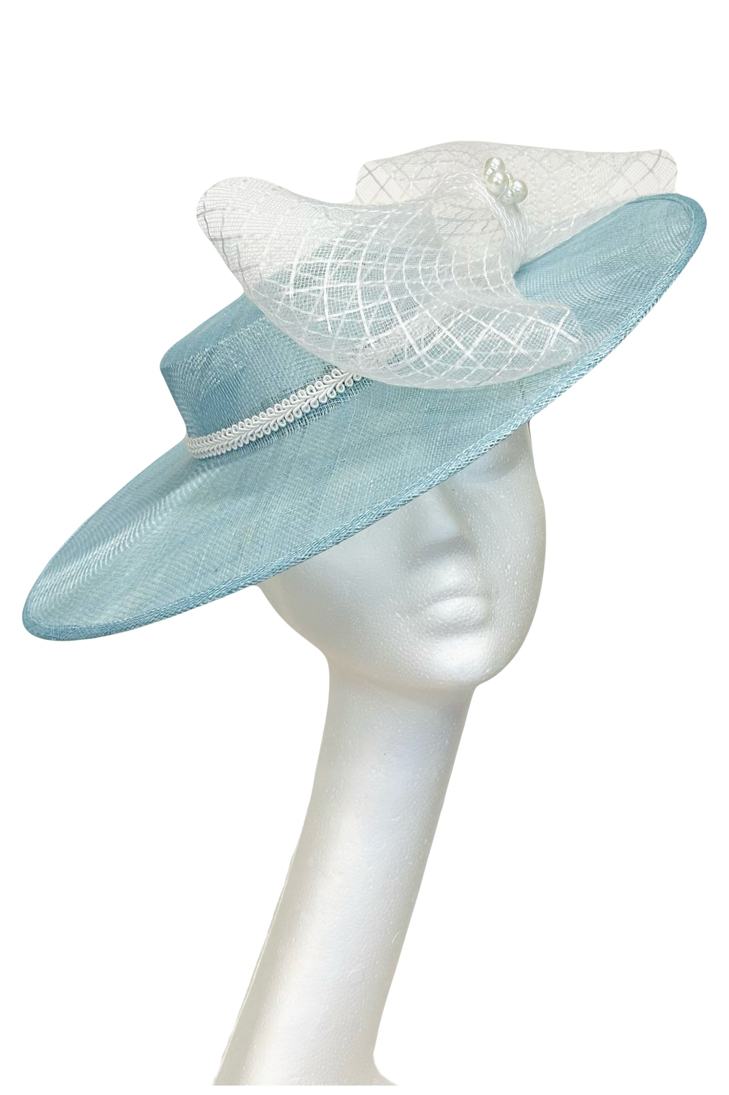 Pale blue hat to hire
