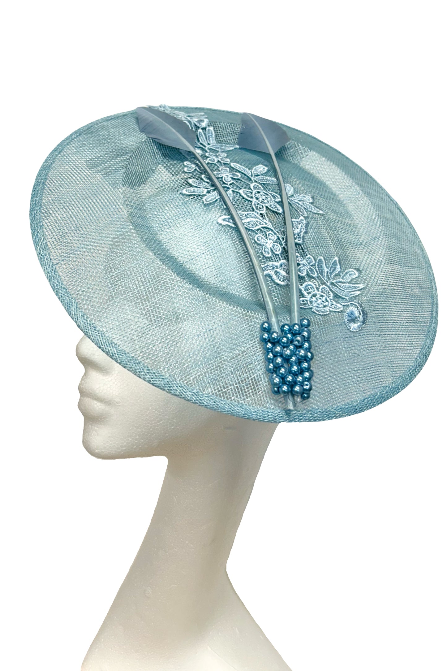 Pale Blue Lace Headpiece for Hire (BN46)