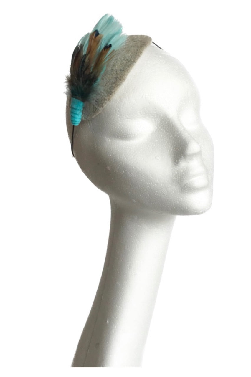 beige tweed headpiece for winter racing