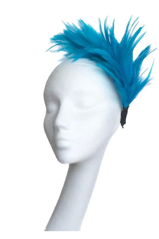 Blue feather fascinator to hire