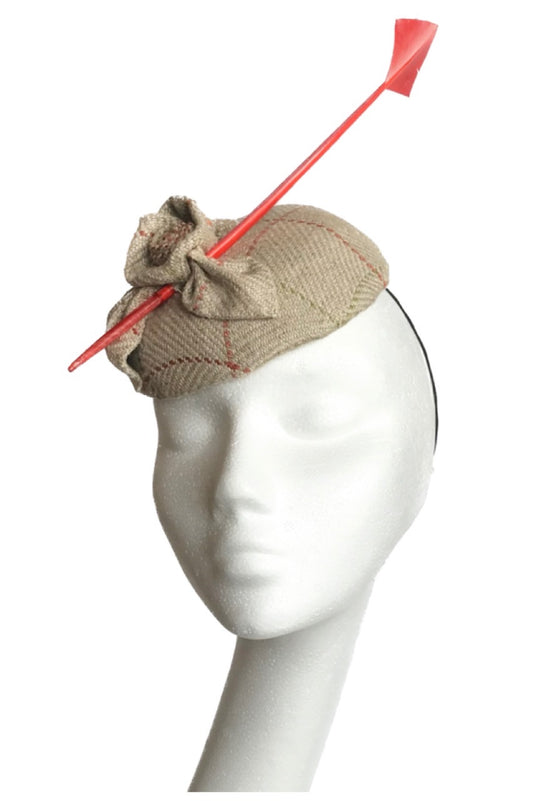 Orange and beige tweed headpiece to hire
