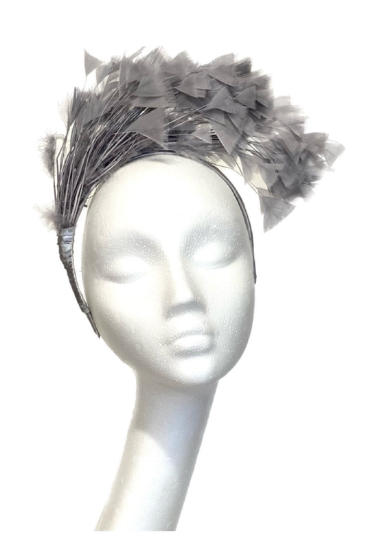 Grey headpiece to hire