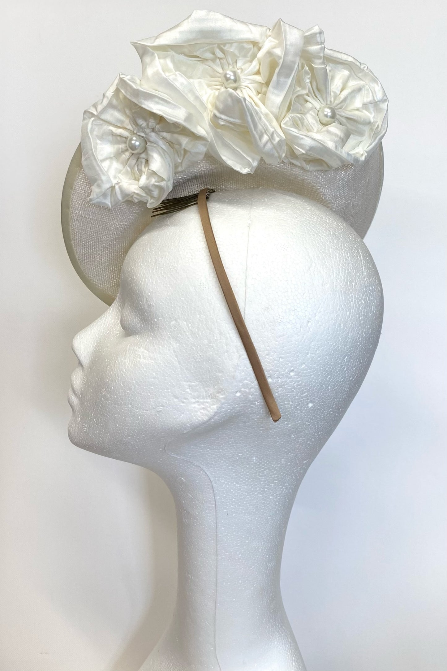 Ivory Headpiece embellished with fabric roses and lace for Hire (W13)