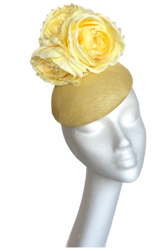 Yellow fascinator to hire