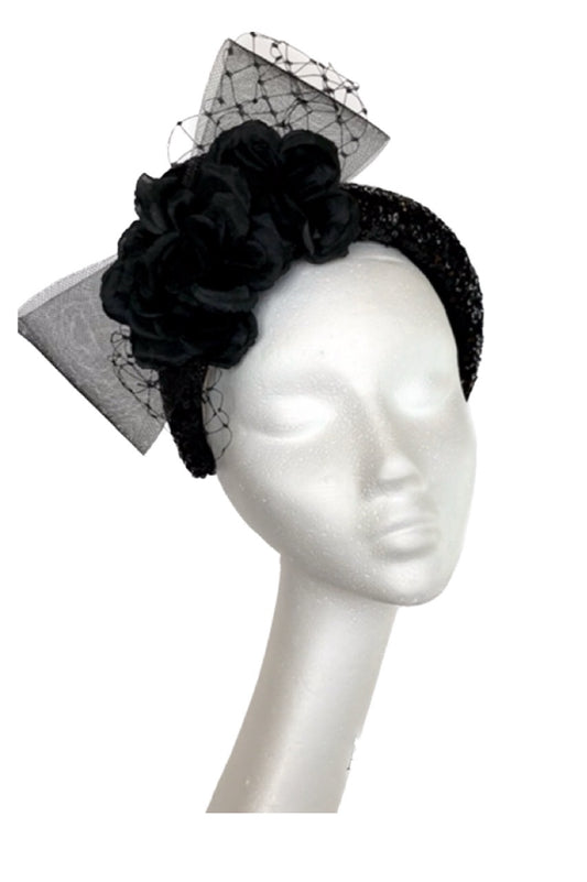 black fascinator to hire