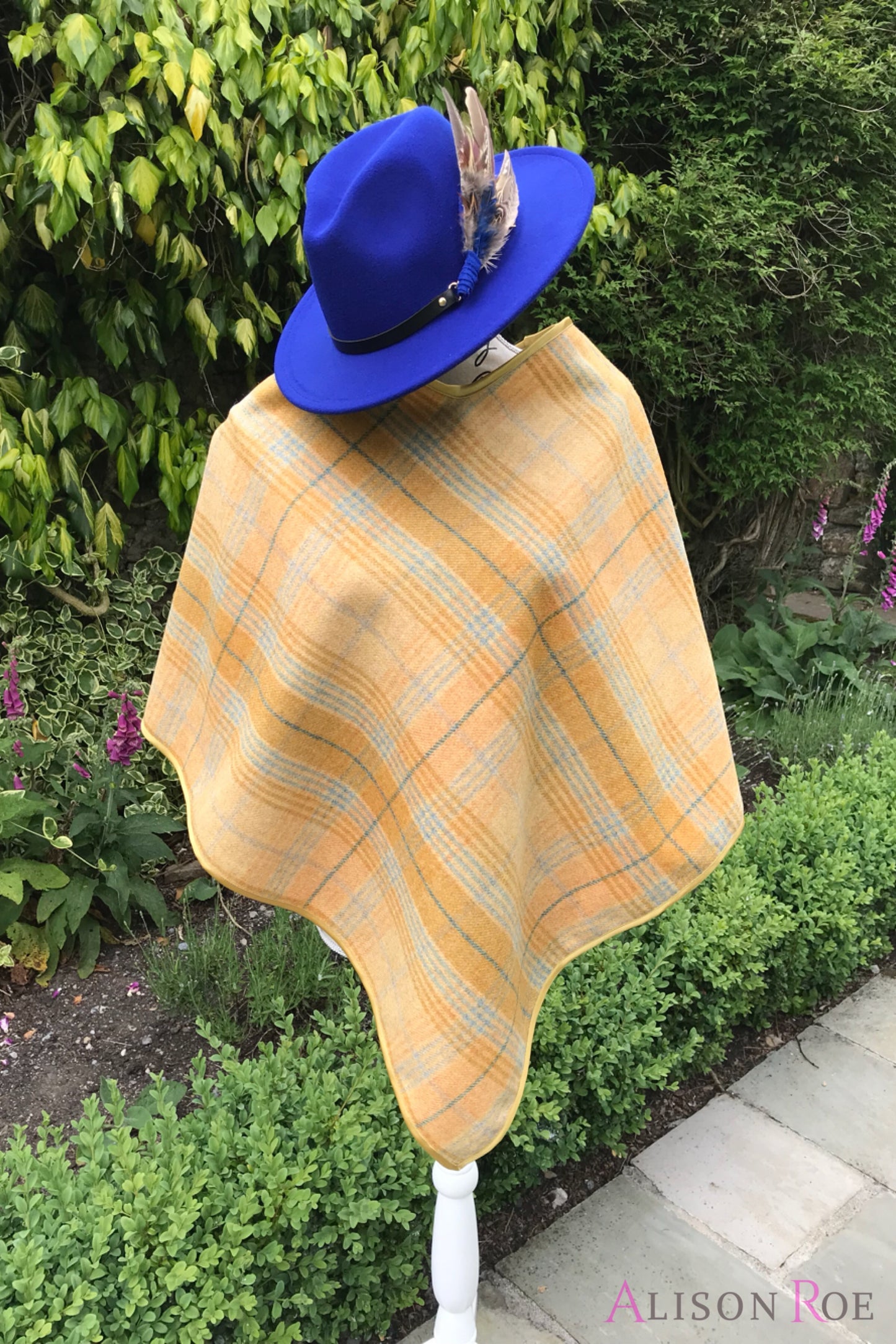 Tweed Check Cape - Mustard