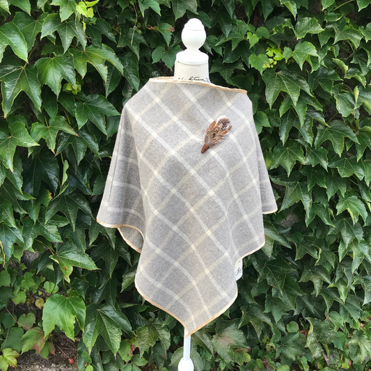 Tweed Check Cape - Beige