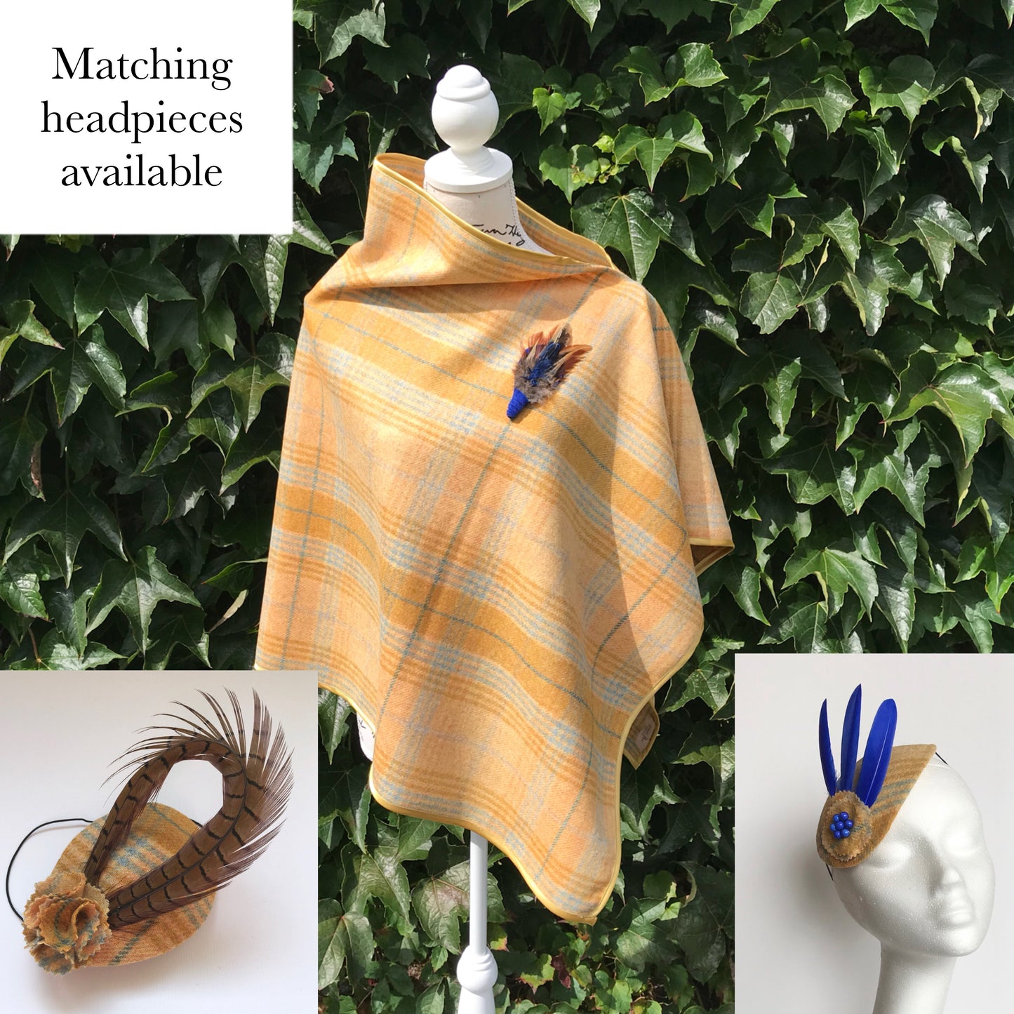 Tweed Check Cape - Mustard