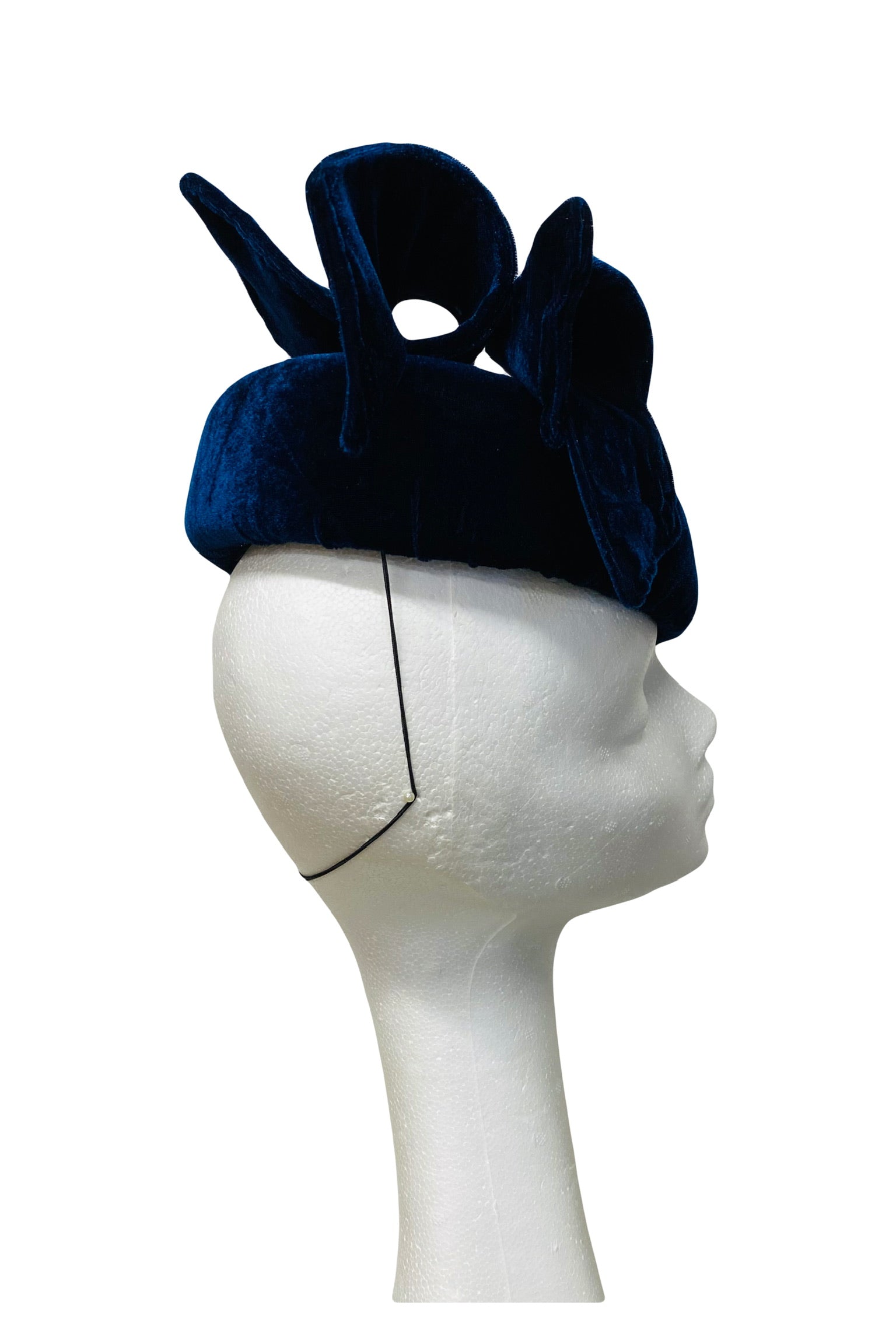 Navy velvet headpiece to hire