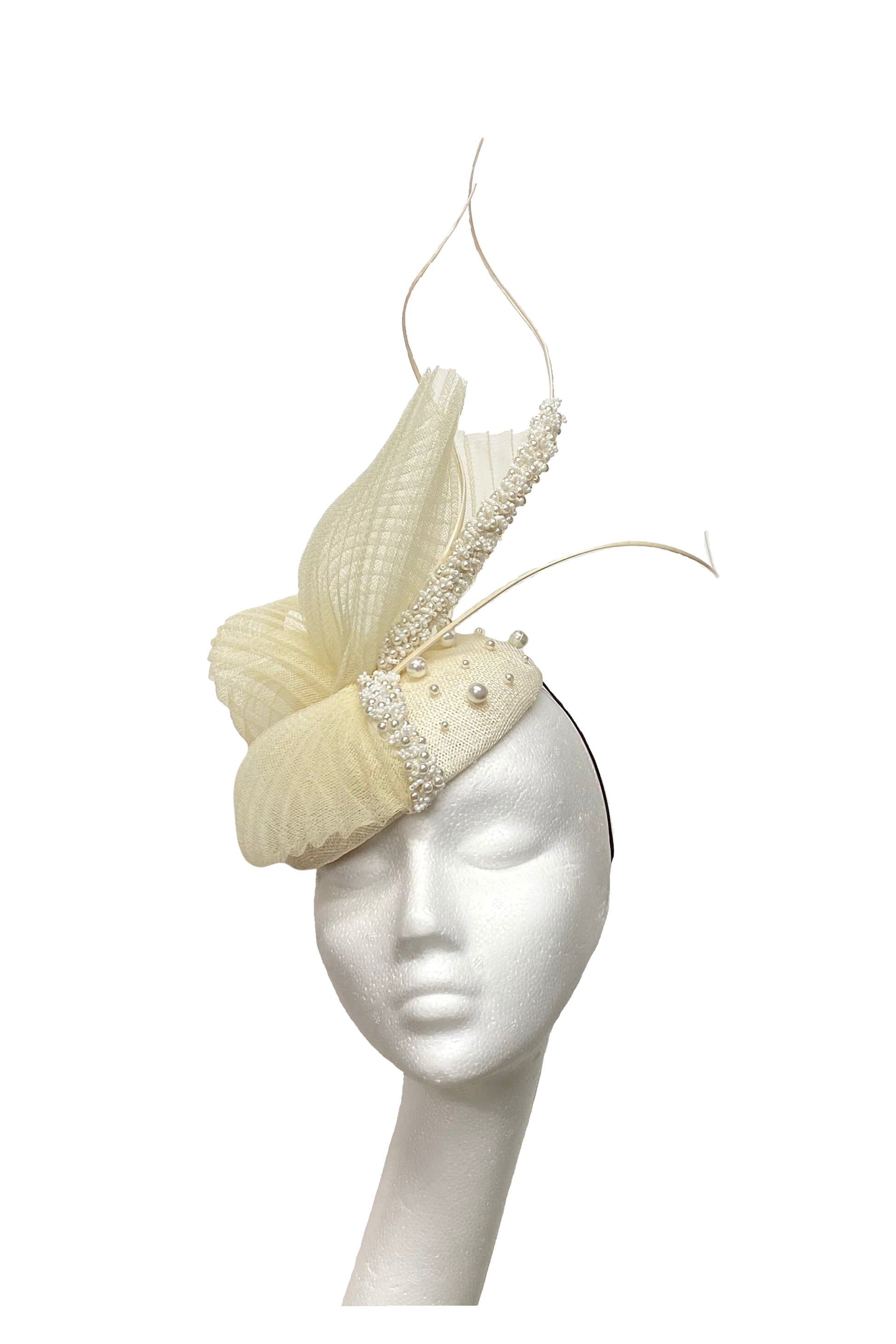 Cream pearled headpiece for hire