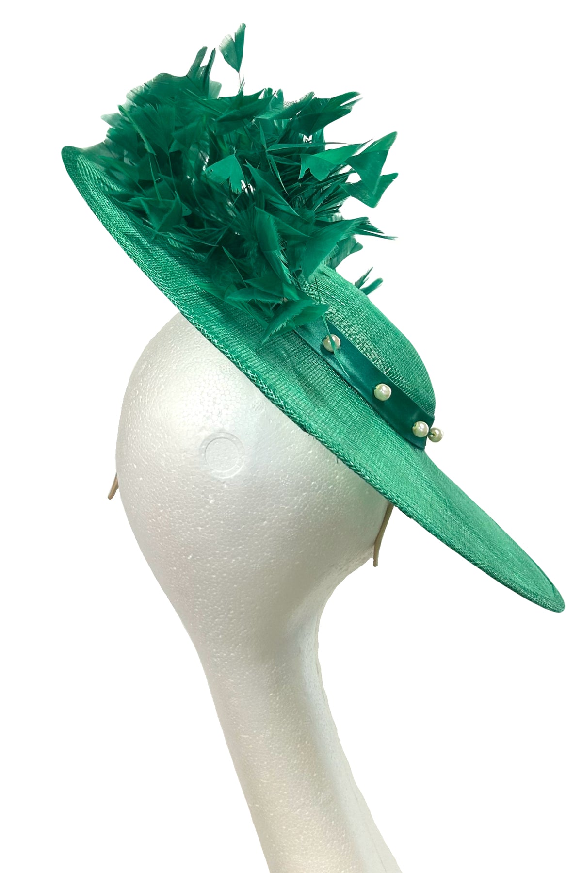 Green Riding Hat Lath green pearled Ascot hat for hire at Alison Roe Hat Hire Tipperary ...