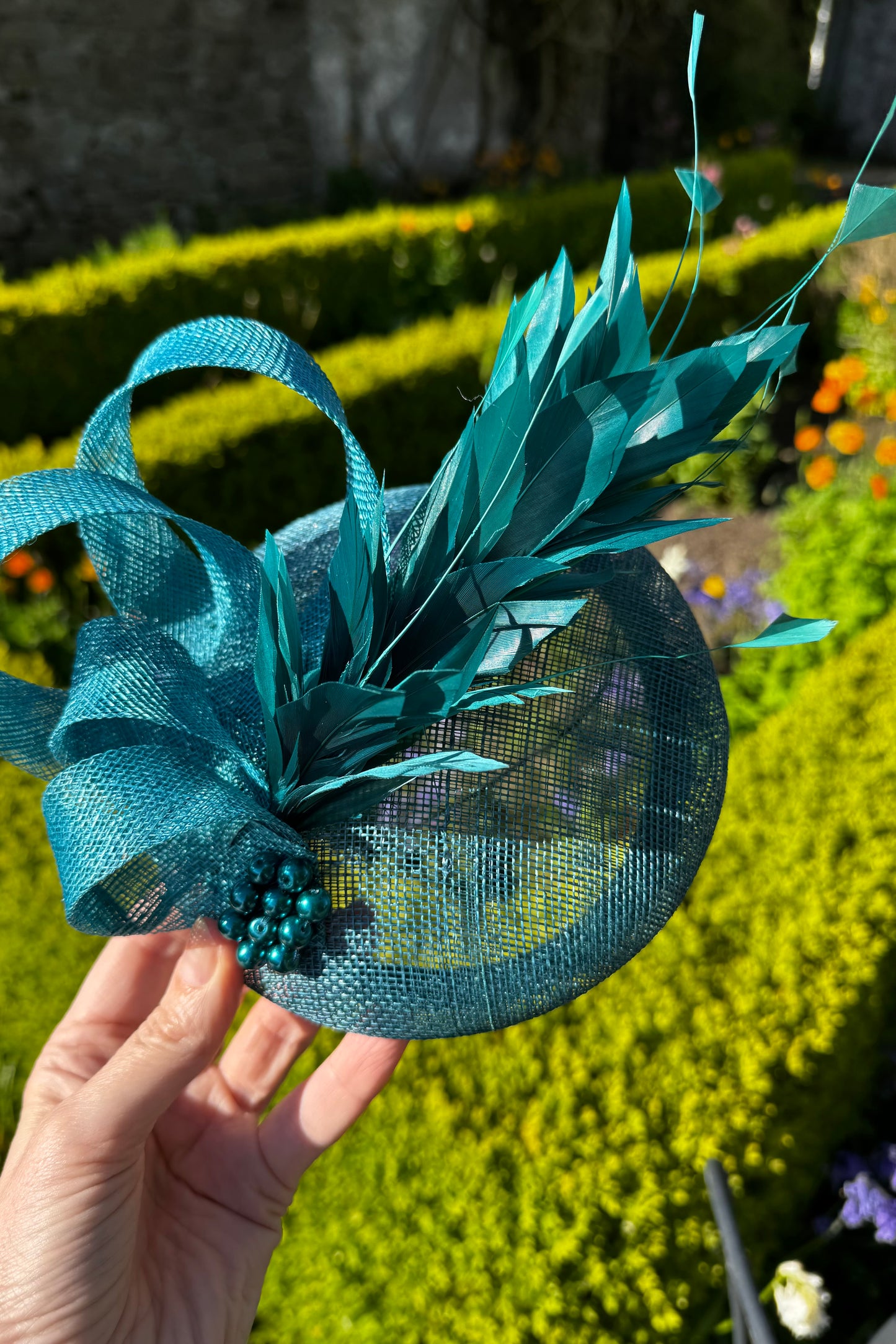 Teal Green Headpiece with Feathers for Hire (GN24)