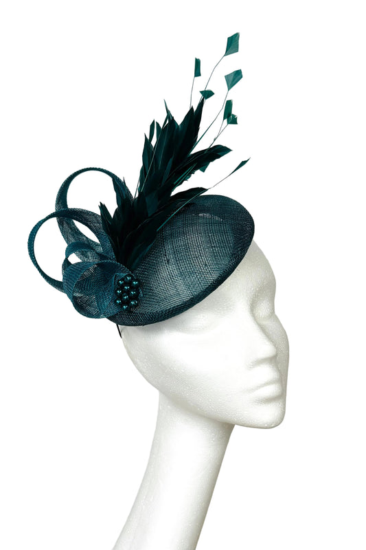 Teal green headpiece to hire