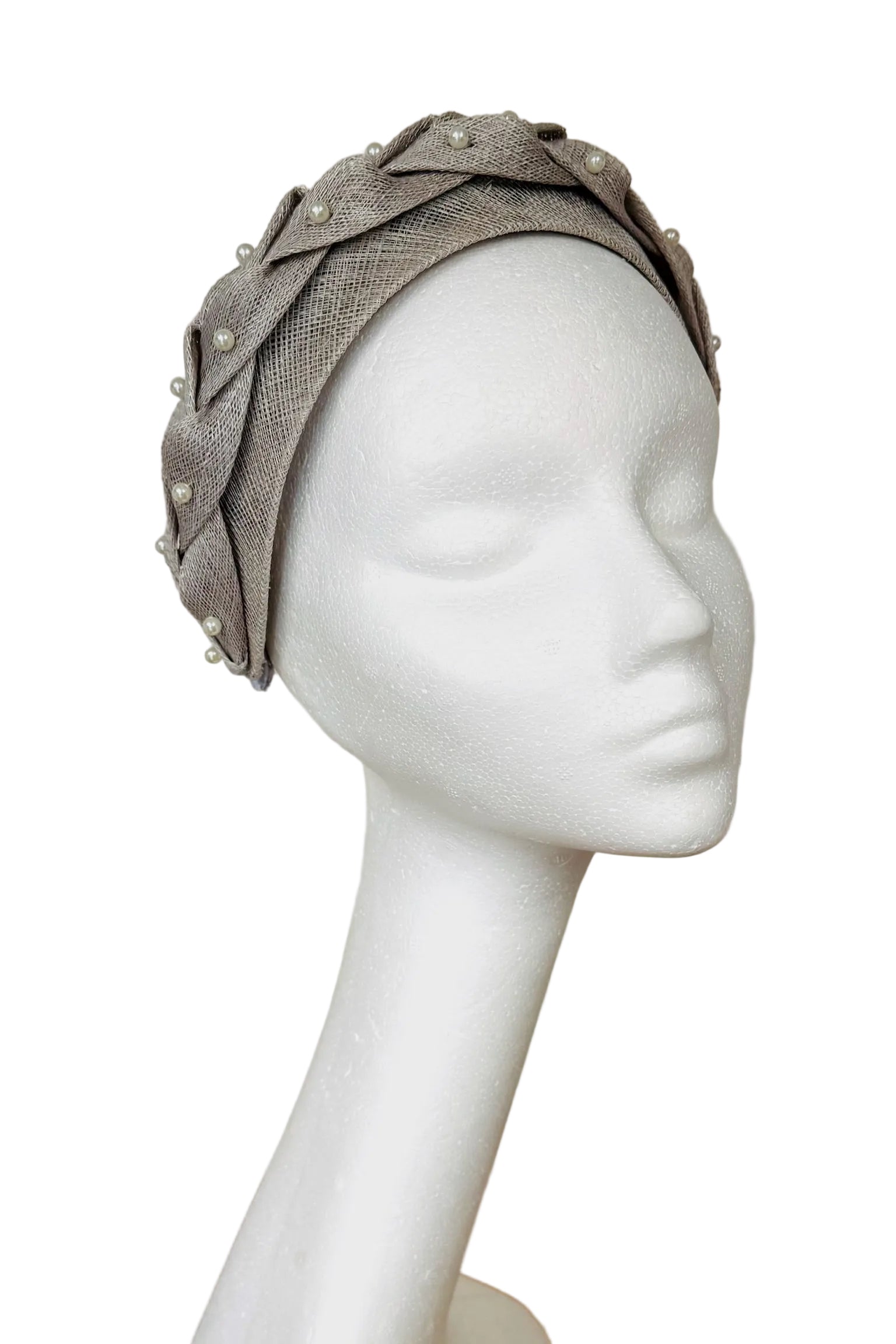 Light grey headband to hire. 