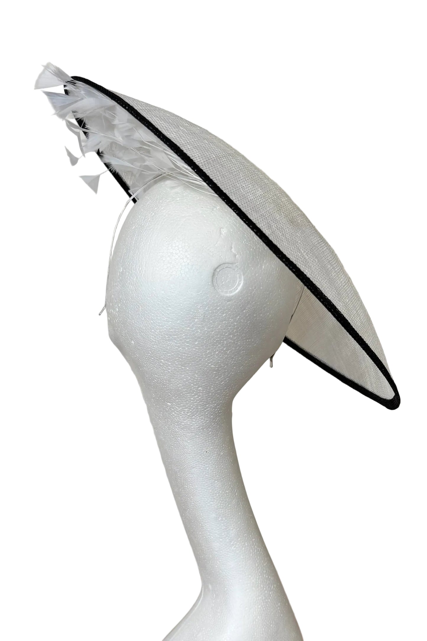 Large white hat with black trim to hire