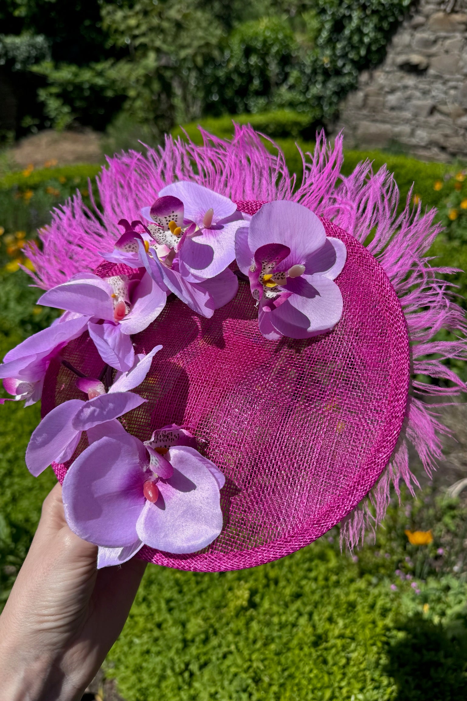 Hot pink headpiece for hire