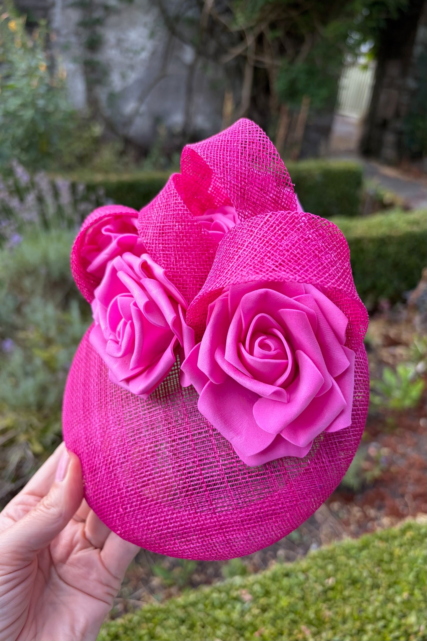 Pink Button Headpiece with Roses for Hire (PK59)