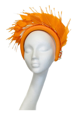Orange feather headband to hire