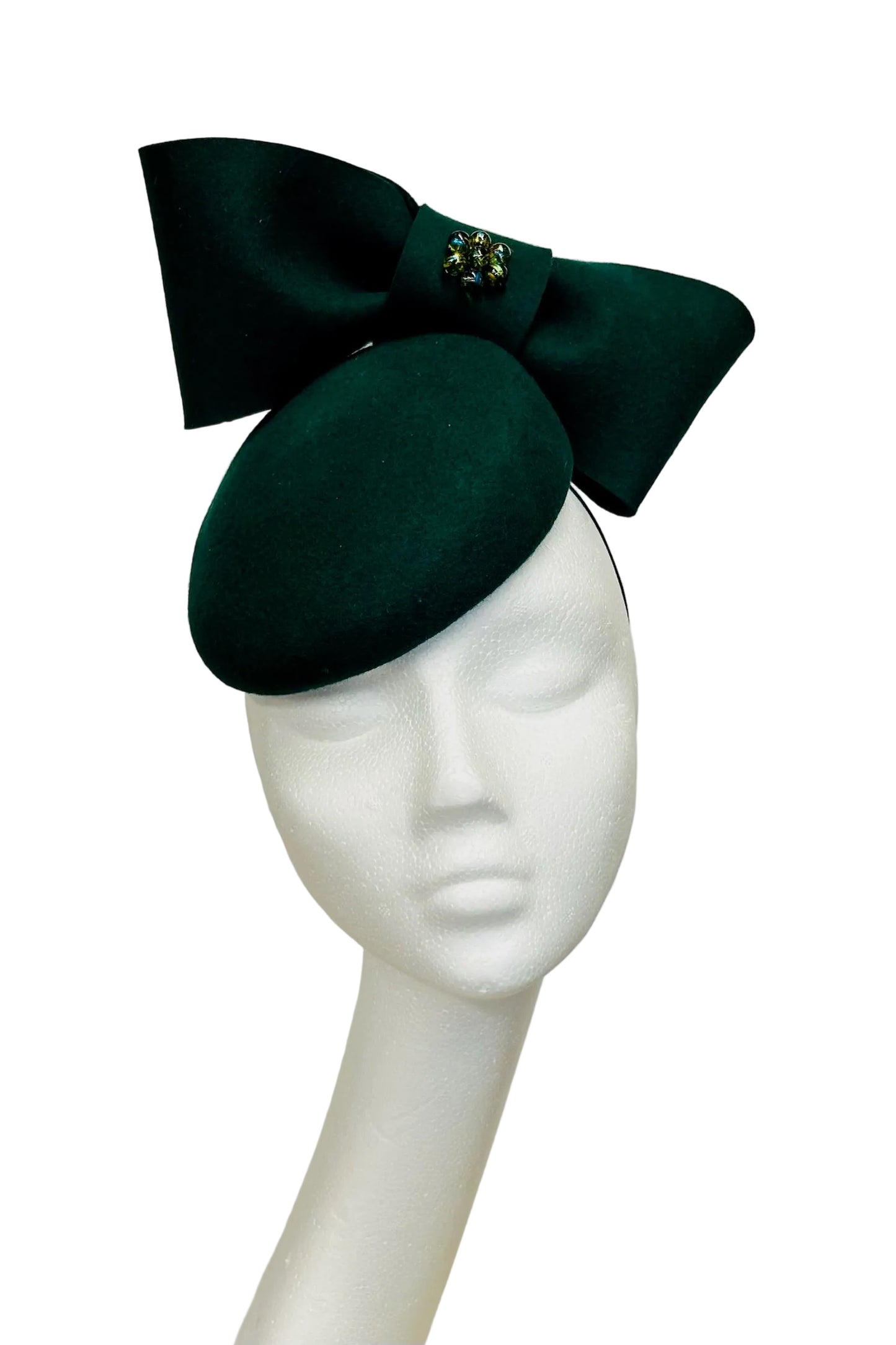 Green felt headpiece to hire
