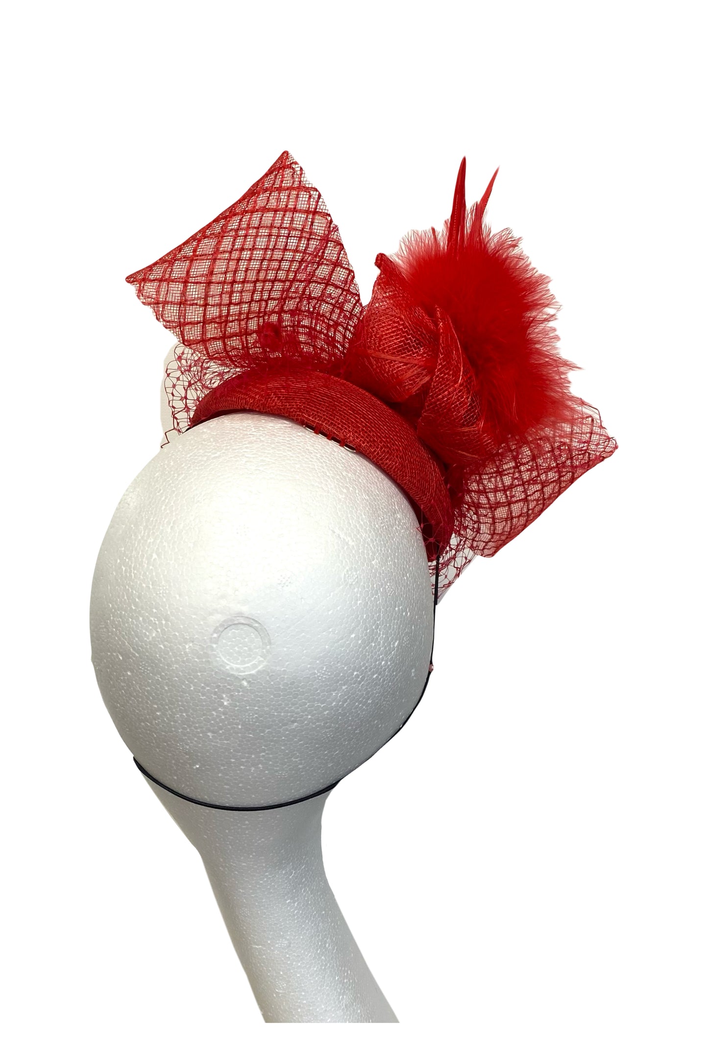Red Crinoline Bow Headpiece for Hire (R18)