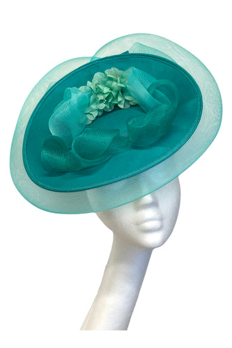 Teal green vintage redesigned headpiece for hire