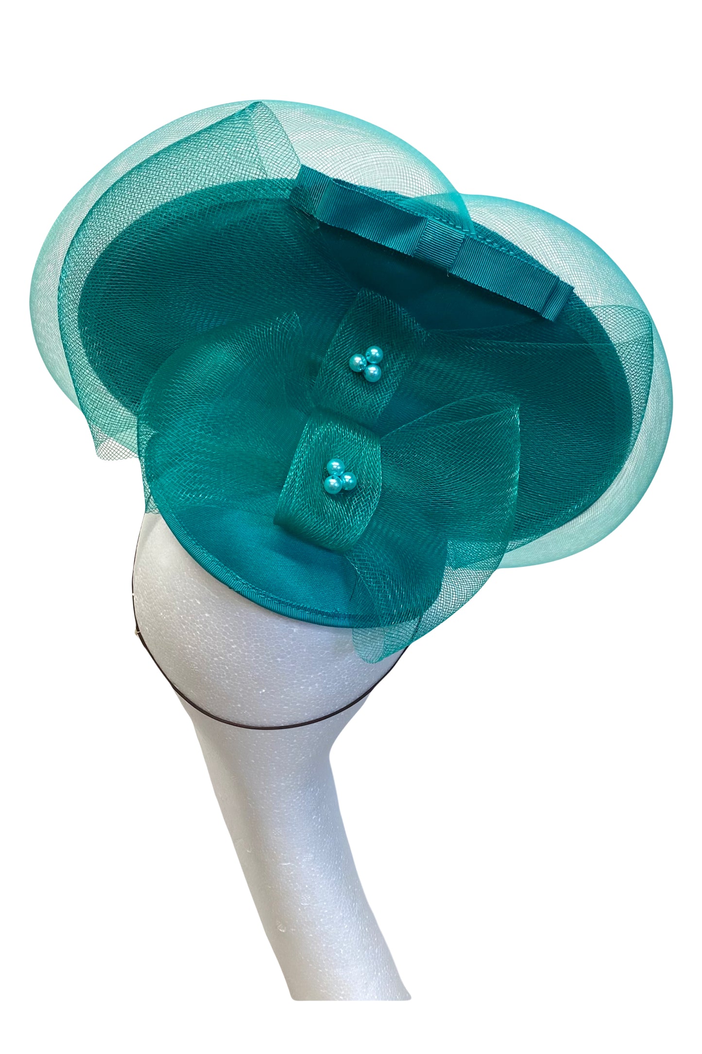 Teal green vintage headpiece for hire - sustainable fashion