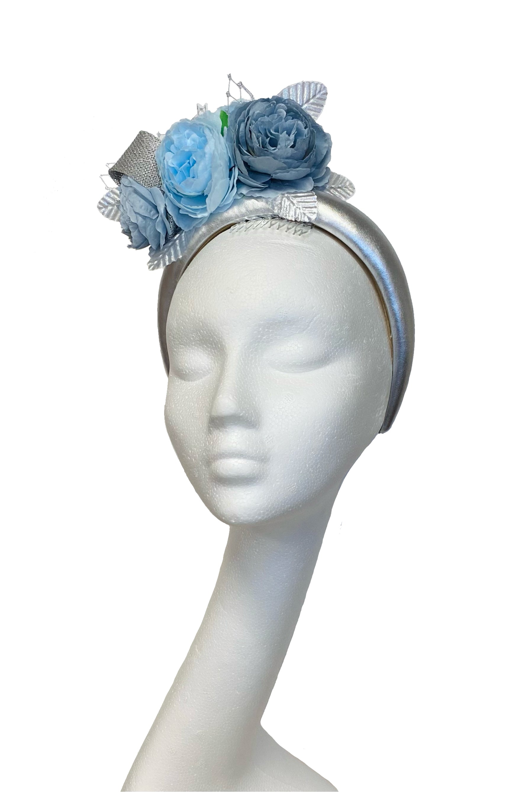 Silver and blue headband for hire