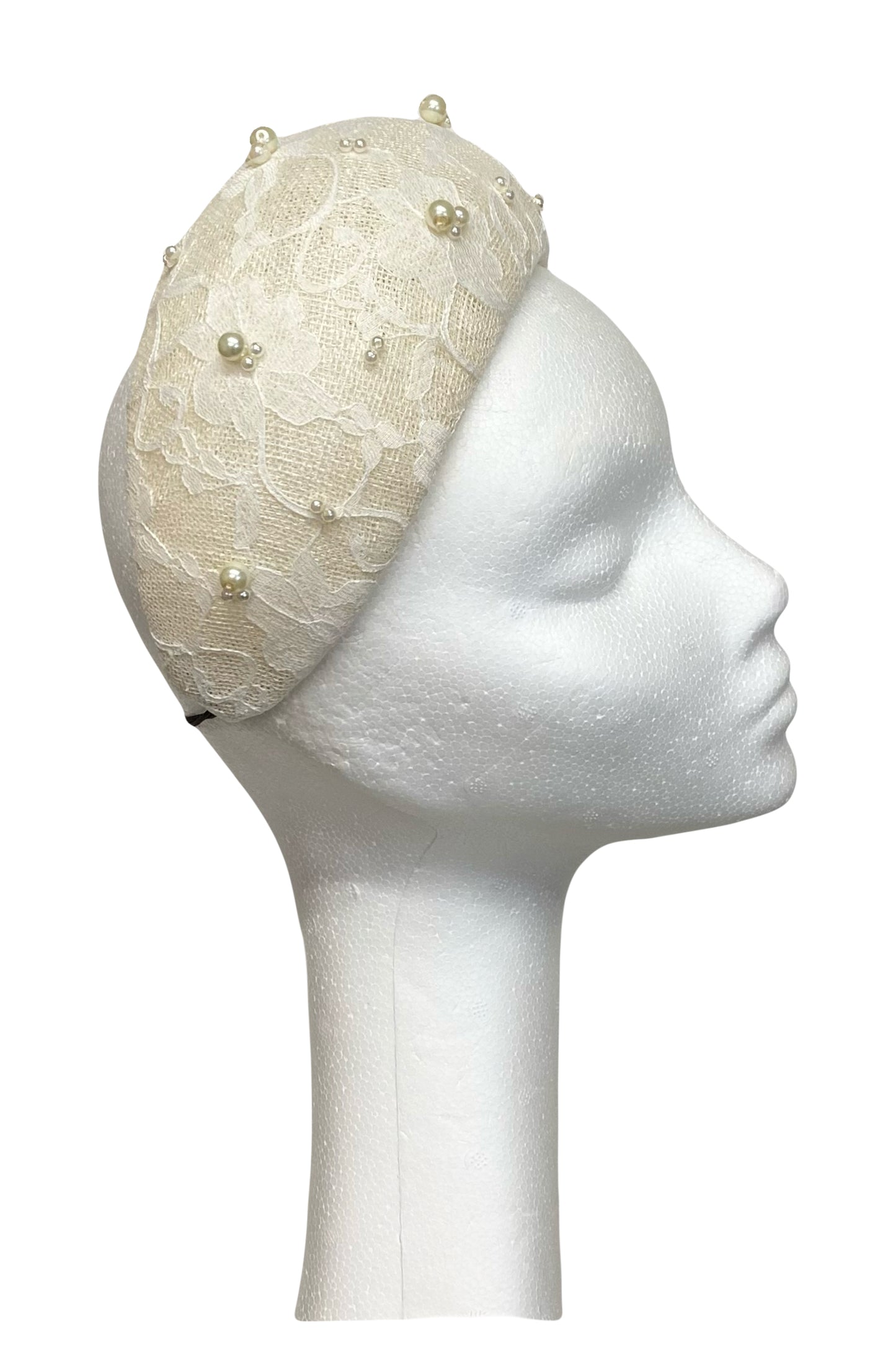 Ivory Lace and Pearl Bandeau Headpiece for Hire (W20)