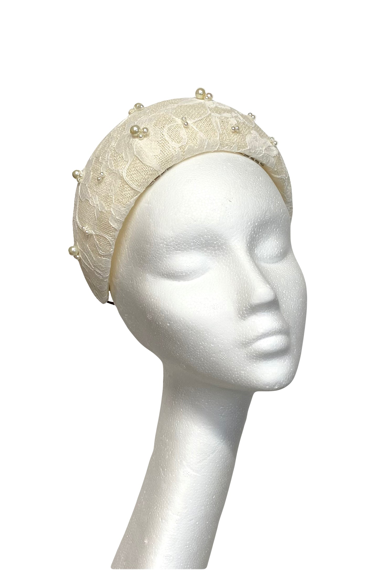 Ivory Lace and Pearl Bandeau Headpiece for Hire (W20)