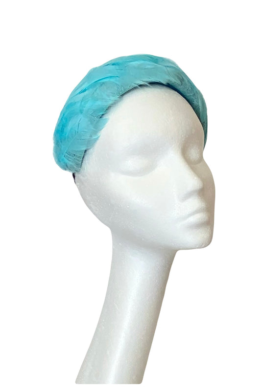 Mabel - Feathered Bandeau Headpiece in Turquoise.