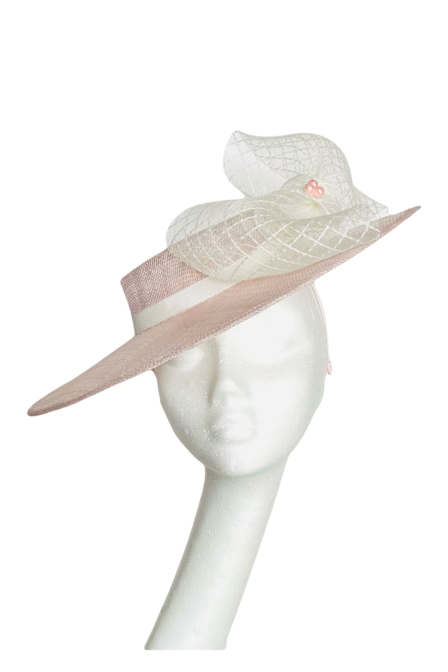 Pale Pink Wide Brimmed Boater Hat for Hire (PK46)