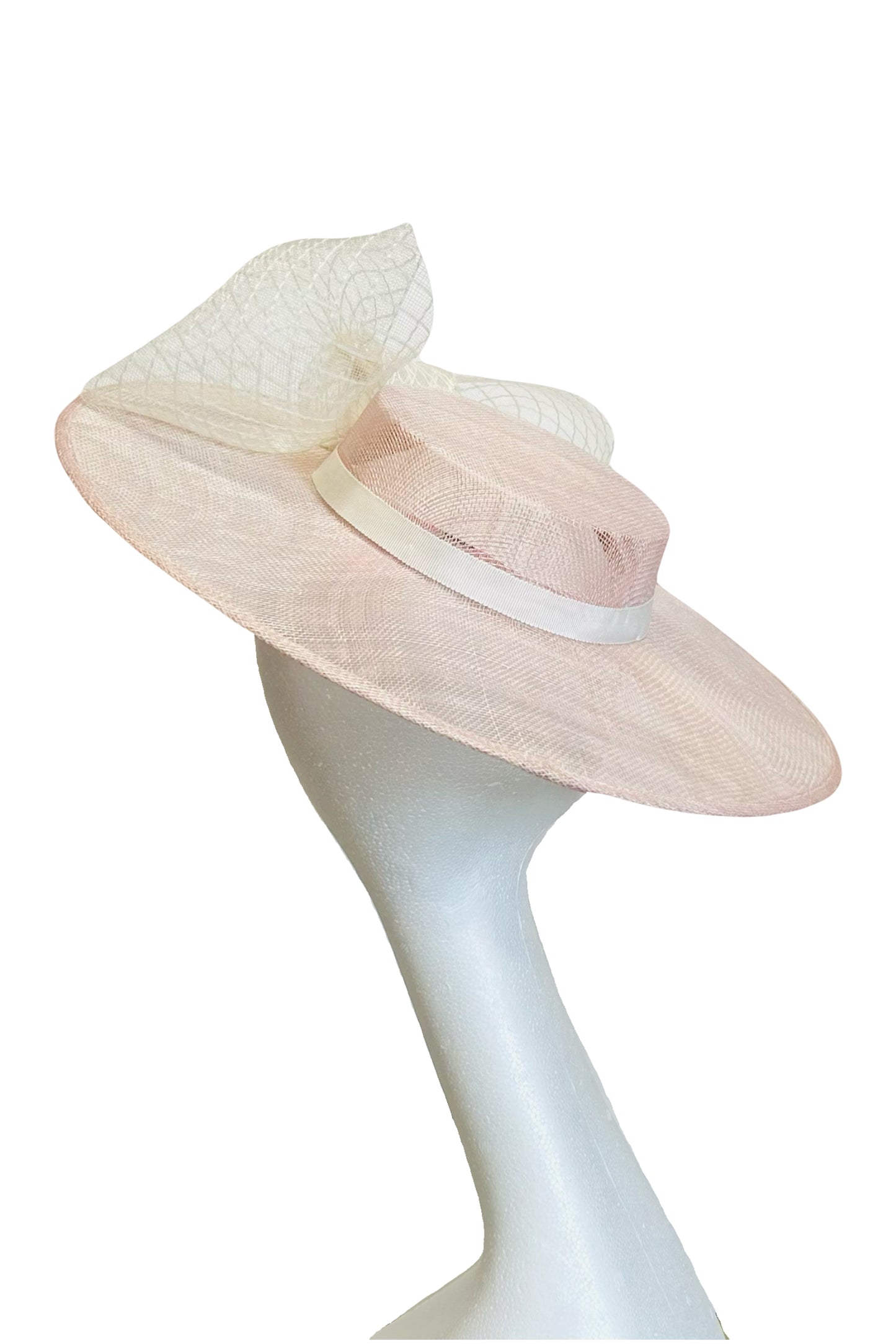 Pale Pink Wide Brimmed Boater Hat for Hire (PK46)