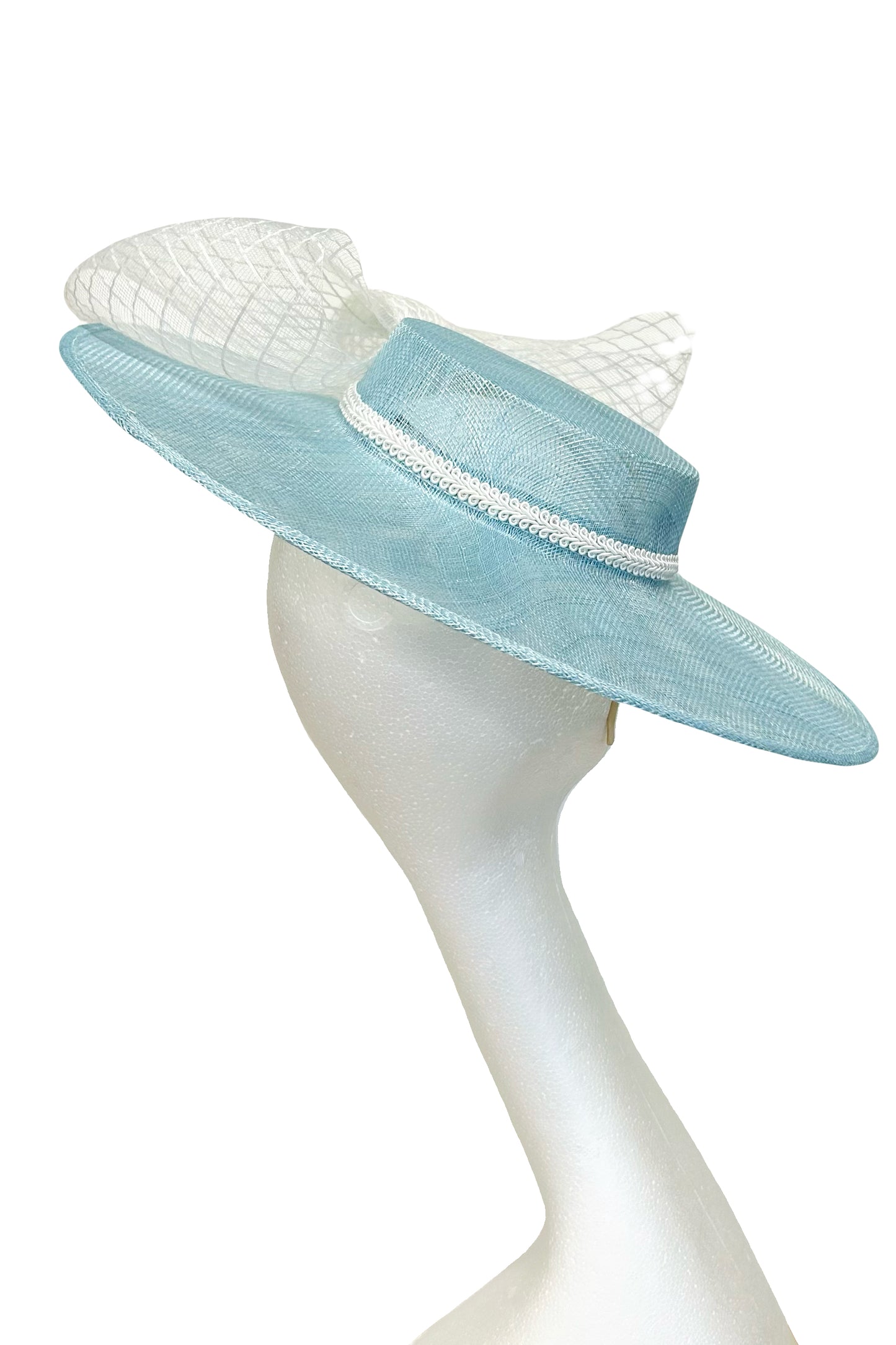 Pale Blue Wide Brimmed Boater Hat for Hire (BN45)