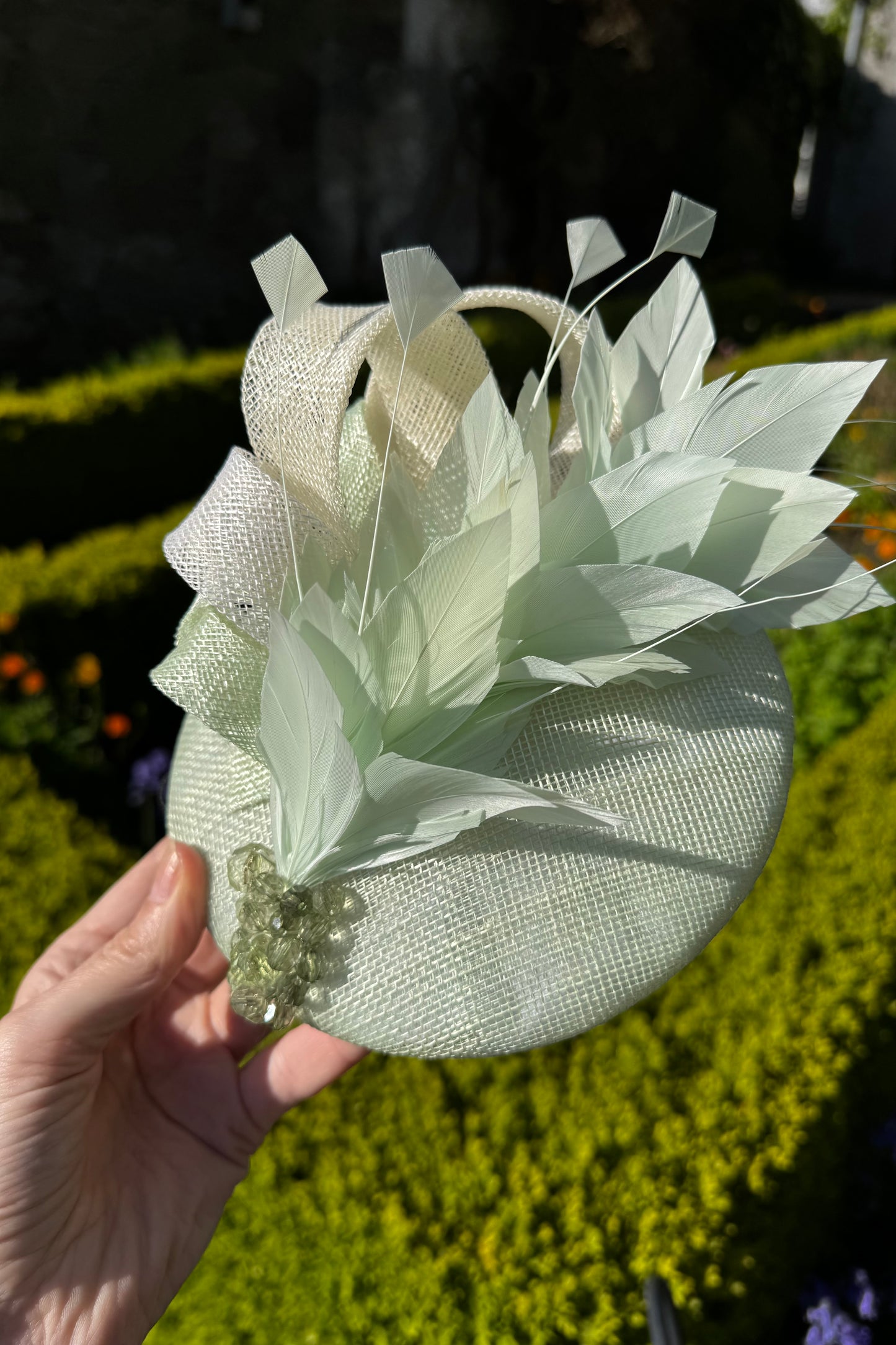 Mint green headpiece for hire