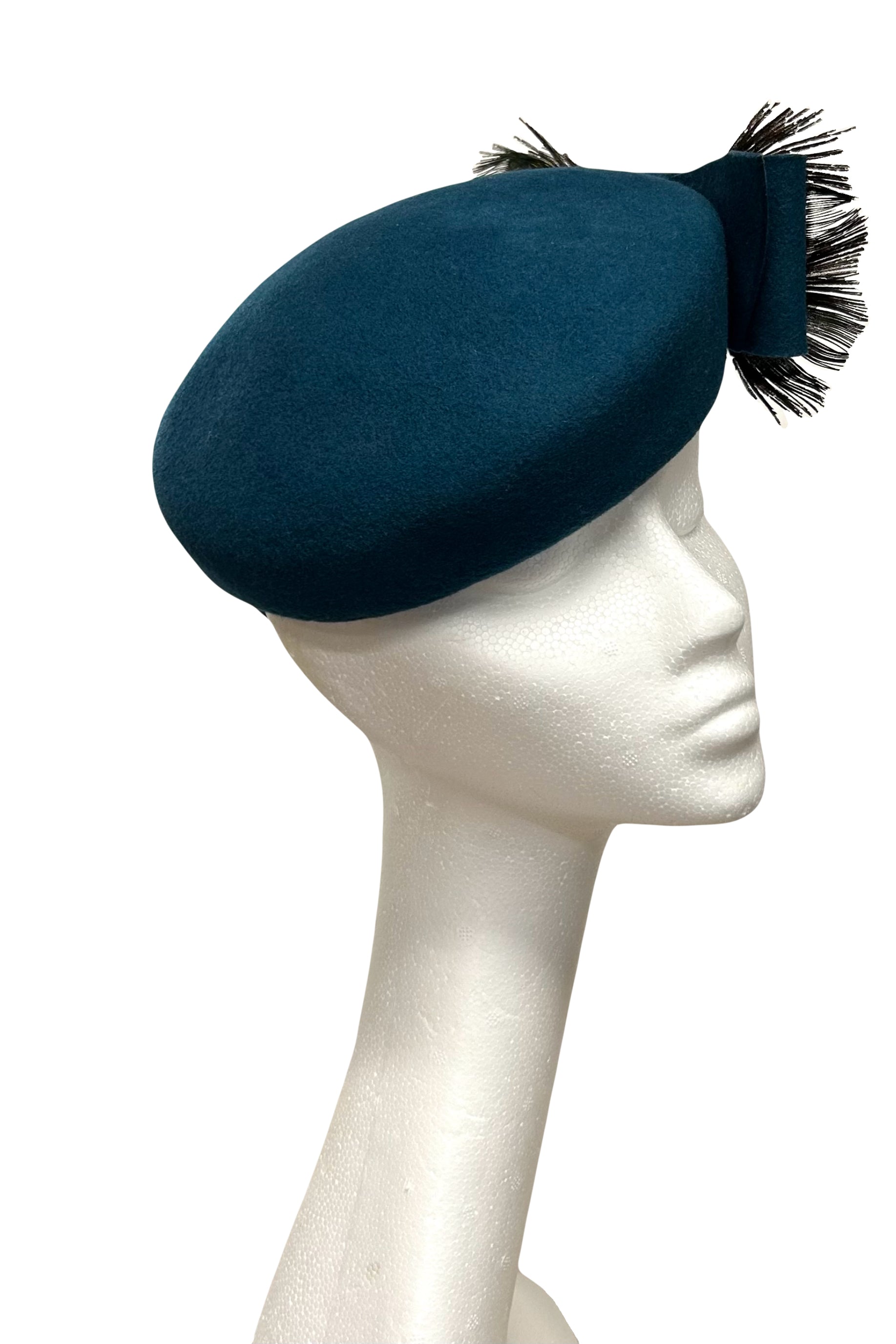 Teal felt headpiece for hire