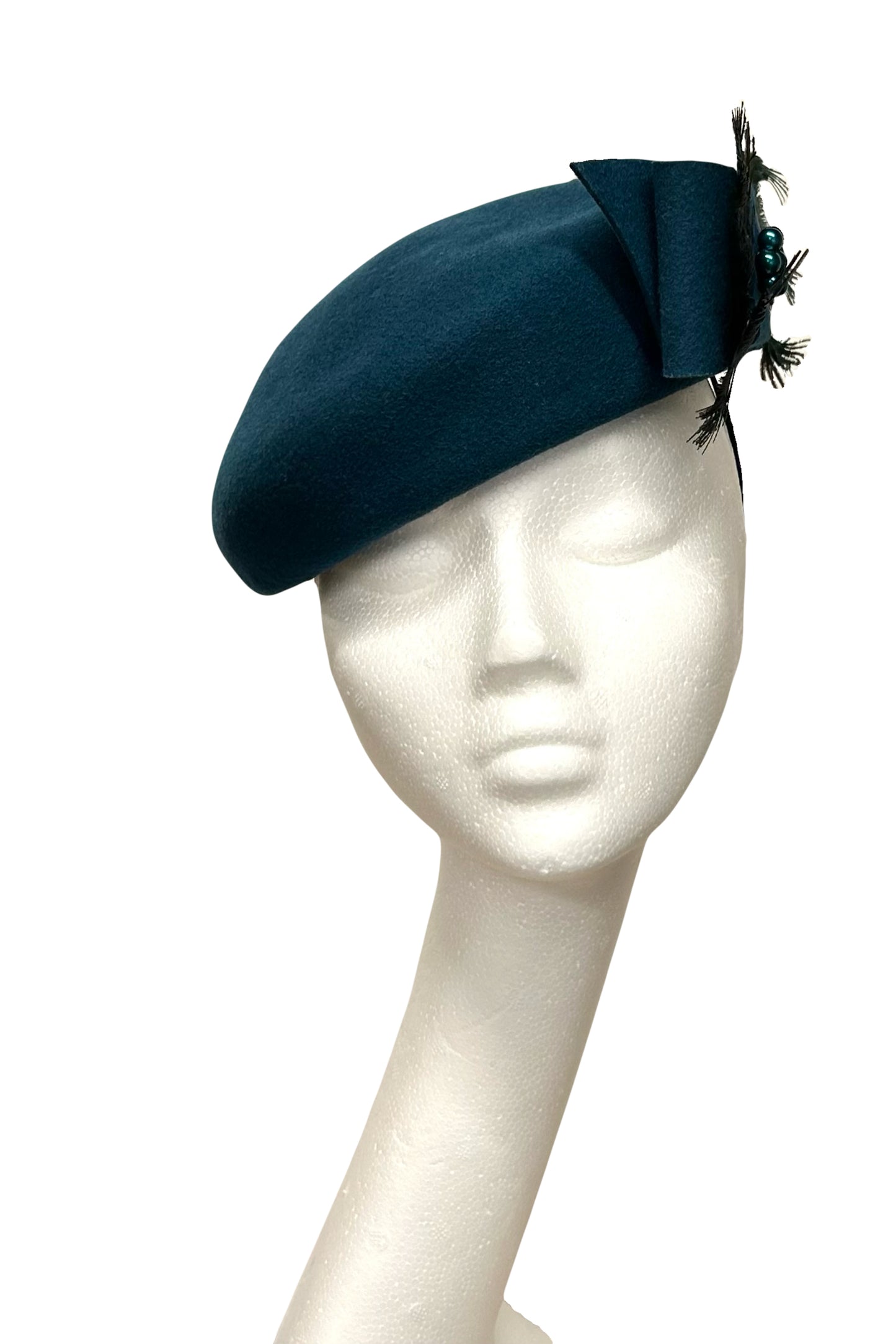 Teal felt headpiece for hire