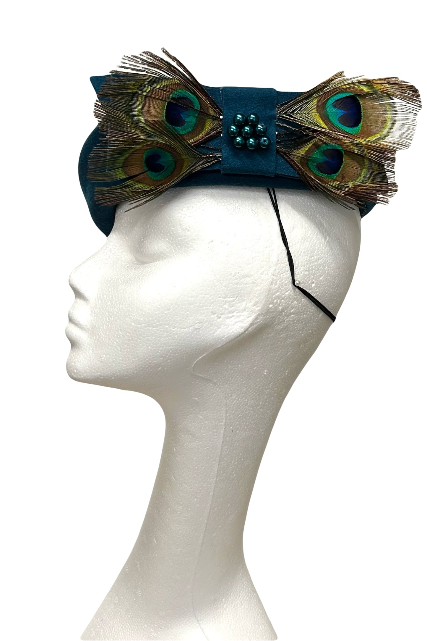 Teal felt headpiece for hire