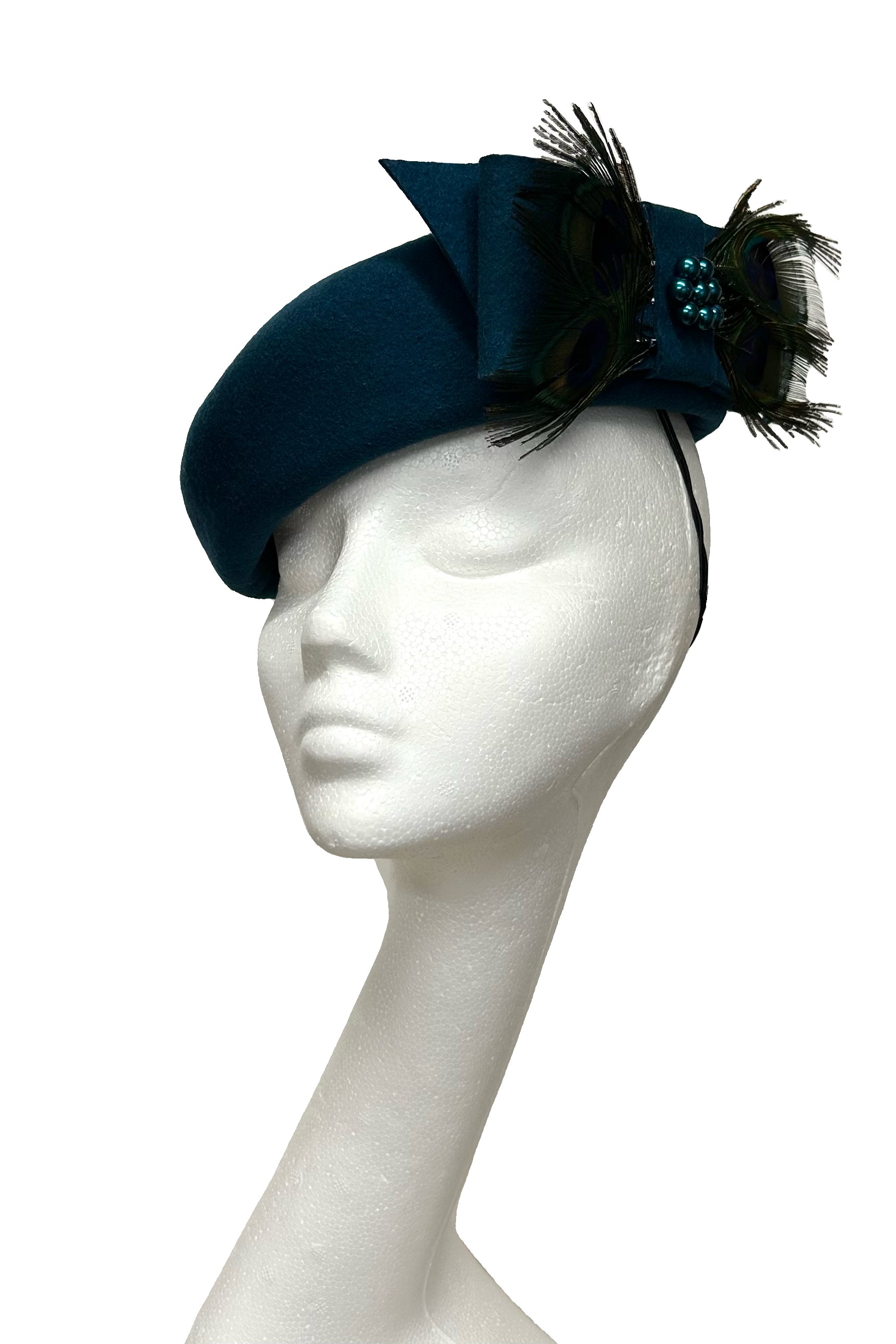 Teal felt headpiece for hire