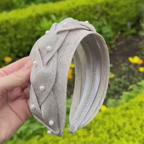 Light grey headband to hire. 