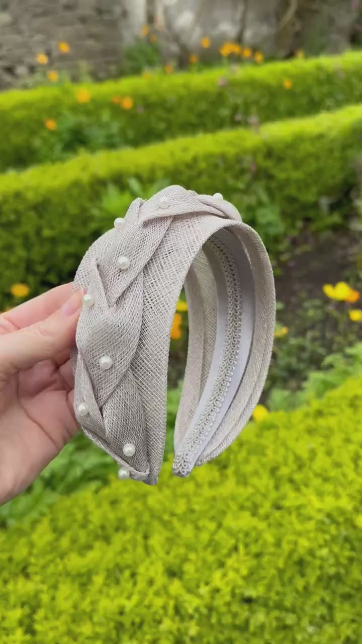 Light grey headband to hire. 
