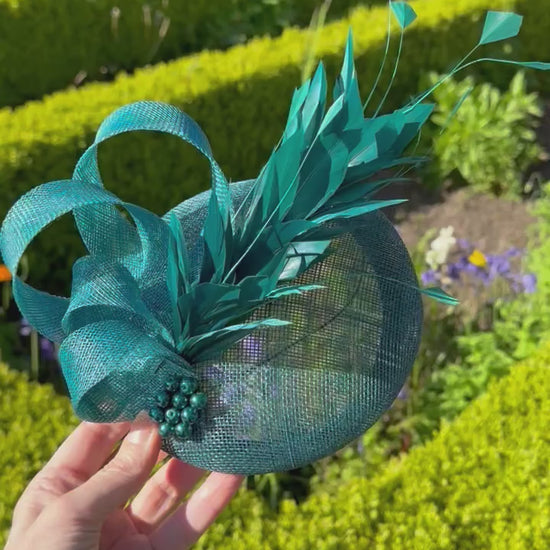 Teal green headpiece to hire
