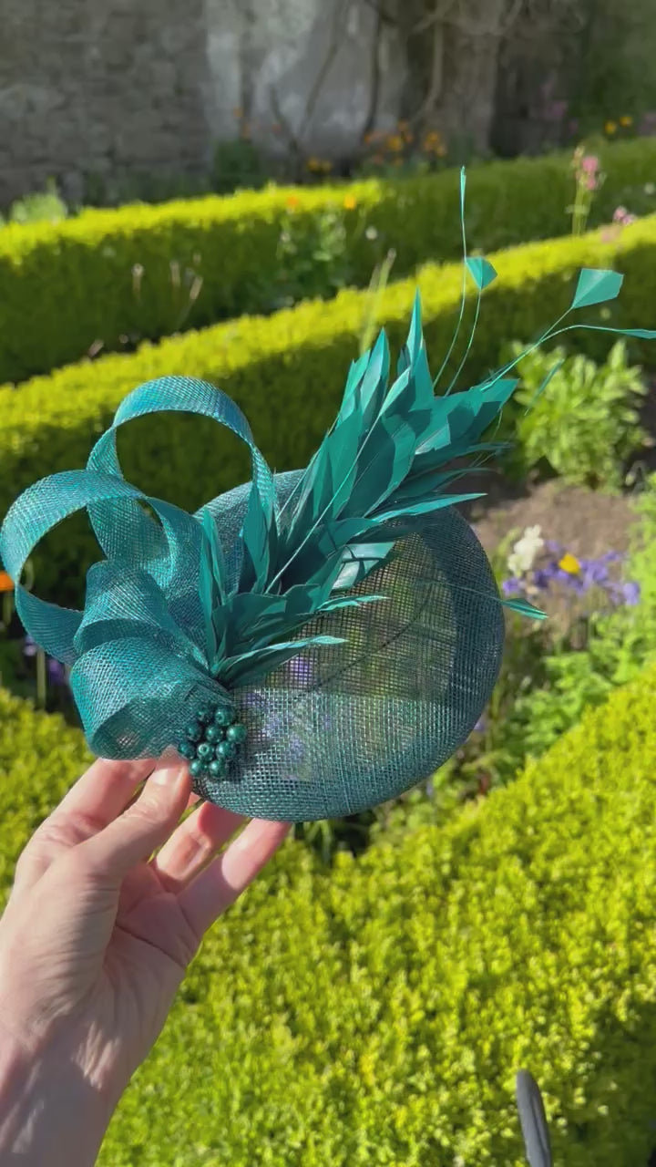 Teal green headpiece to hire